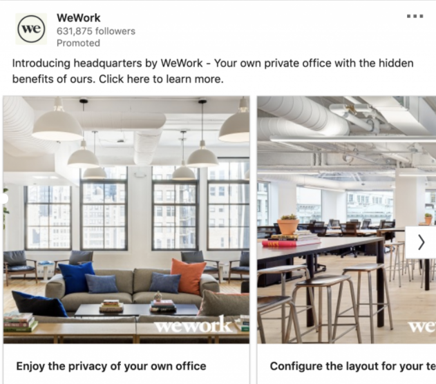 WeWorkのlinkedin広告