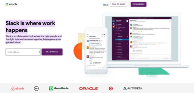 Slack landing page